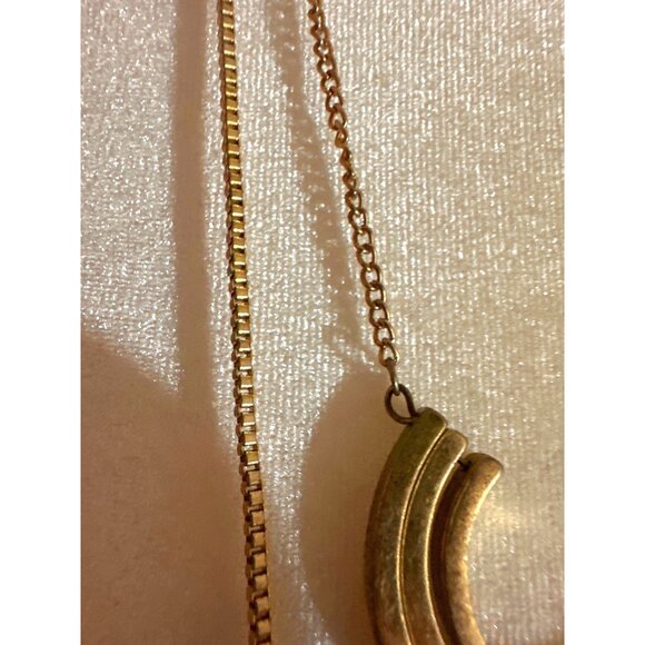 Long Crescent Dangle Retro Statement Necklace Vintage Gold Tone - Picture 4 of 9